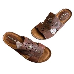 Montana Marly Nutmeg Brown Leather Sandals Slides Shoes Women’s Size 7